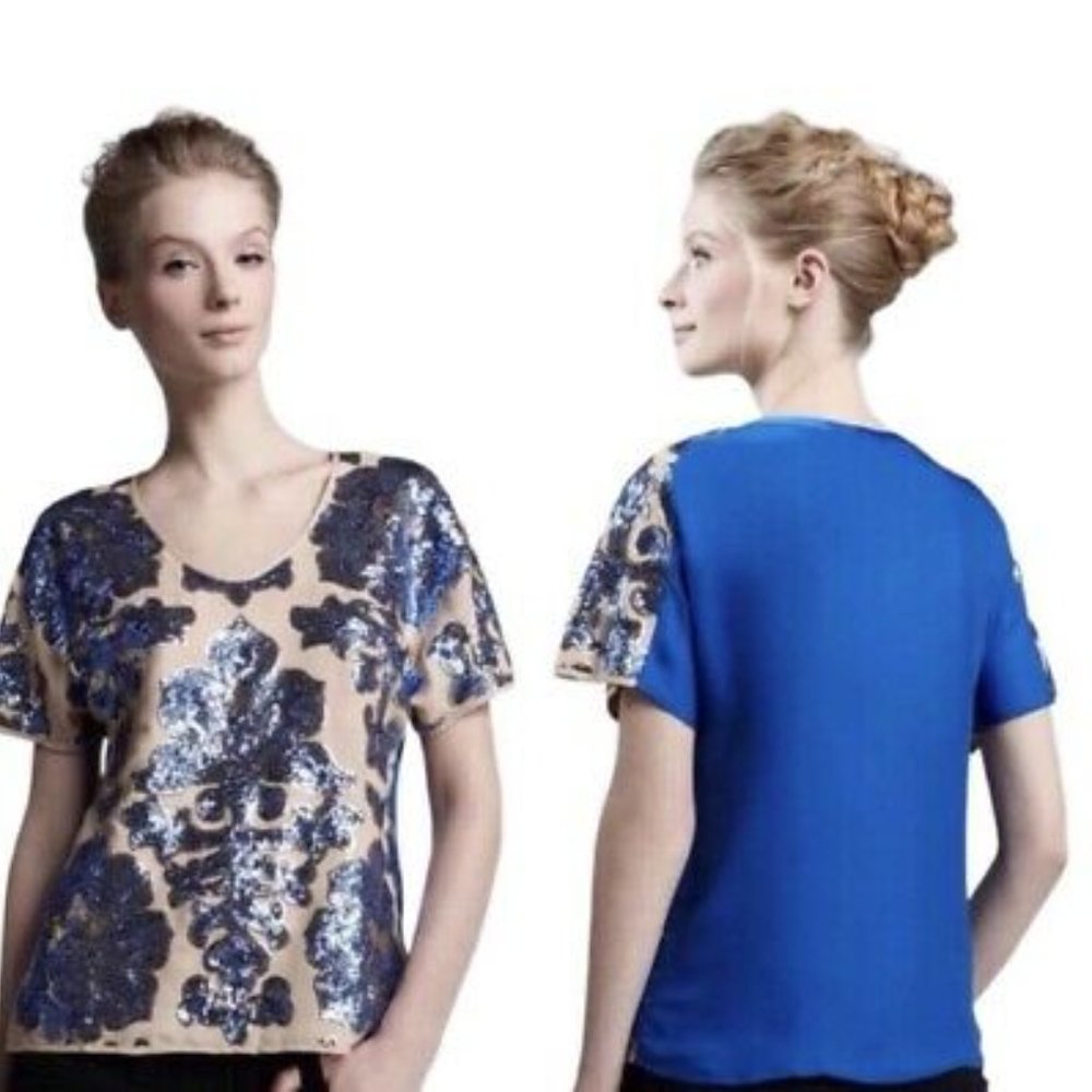 Tracy Reese Neiman Marcus Target Blue Sequin Shirt Large